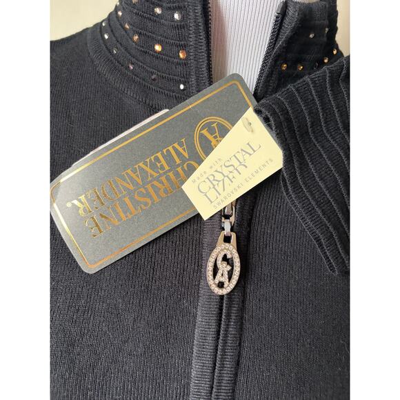 NWT Christine Alexander Full-Zip Mock Neck W/ Crystalized Swarovski Rhinestones - Picture 7 of 10